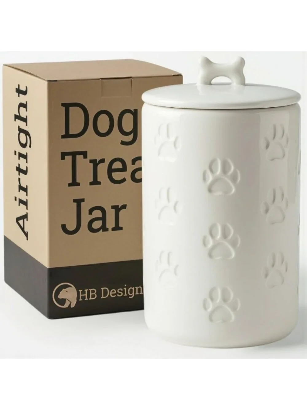 Airtight Dog Treat Container - 7 Cup Ceramic Jar for Kitchen - Cute Pet Cookie